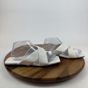 New NWOB Womens Open Edit Otto Faux Leather White Slip On Slide Sandals Size 9 M